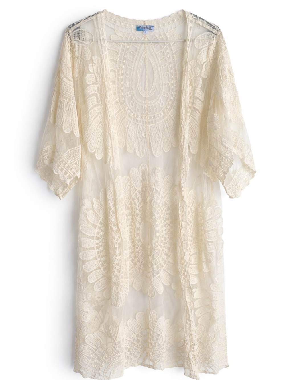 Rebellon Again Ivory Lace Crochet Boho Kimono Cover Up Small